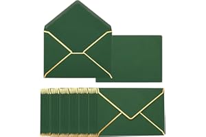 PATIKIL 100 Pack 5 x 7 Envelopes A7 Card Christmas Envelopes V Flap Envelopes with Gold Border for Office, Wedding Gift Cards, Invitations, Graduation (Dark Green)