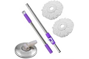 Neez 2 Têtes de Rechange Balai Serpillère avec Manche Set - 360° Rotatif, Réglable, Lavable et Reutilisable Professionnel Vadrouille pour Nettoyage Sol - Microfibre (Violet)