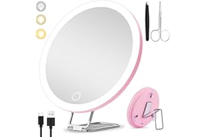 Suupvaor Espejo de Aumento con luz 30X, 15cm Espejo de Maquillaje Iluminado con 3 Modos de Color y 30 aumentos, Espejo de Aumento de Viaje Grande Recargable con 3 ventosas y Soporte de Mesa de 360°