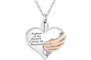 INFUMEMO Heart Cremation Urn Necklace Pendant for Human Ashes Memorial Keepsakes Cremation Jewelry Loved One Memorial Jewelry - A piece of my heart Lives in heaven
