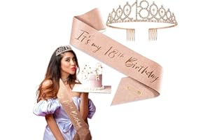 FENQURO regalos para chicas de 18 años, decoracion 18 cumpleaños, birthday girl, Cinta decorativa de cumpleaños y tiara de oro rosa, corona de regalo para fiestas de cumpleaños