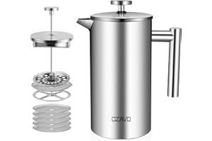 ‎OZAVO OZAVO Kaffeebereiter 1L French Press Edelstahl Thermo mit 5 Edelstahlfilter Doppelwandig Isoliert System mit Zweilagiger Konstruktion 1000ML
