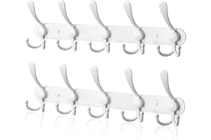 LYLIN Perchero de Pared, Perchas de Acero Inoxidable Montaje en Pared, Ganchos de Perchero para Dormitorio Baño y Cocina (15 Gancho, 2Pcs, Blanco)