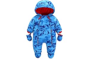 JiAmy Baby Toddler Girls Boys Winter Hooded Romper Snowsuit with Gloves Booties Cotton Jumpsuit Outfits 3-36 Months