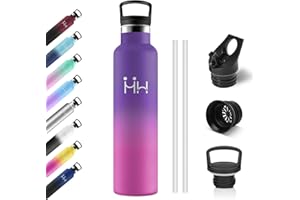 KOLLYKOLLA Gourde Isotherme 1L, Bouteille Isotherme en Acier Inoxydable, Anti-Fuite, Bouteille d'eau sans BPA, Gourde Inox avec Paille, Réutilisable, Gourde Sport pour Enfant, Adultes, Cyclisme, Alpinisme