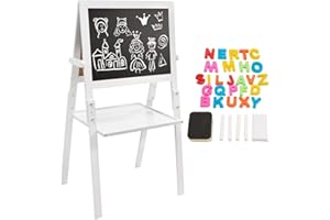 Mamabrum Kids Easel & Painting Easel for Toddlers 98 x 45 x 42 cm - Play Board with Storage Shelf and Accessories - Double-sided Wooden Art Easel for Kids Magnetic Whiteboard & Chalkboard for Children