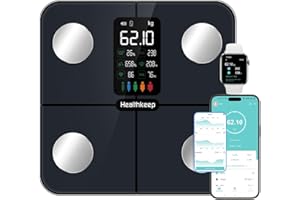 HEALTHKEEP Waga osobowa z tkanką tłuszczową i masą mięśniową, 15 danych, waga z analizą tkanki tłuszczowej, cyfrowy zwycięzca testu, inteligentna waga z aplikacją, duży wyświetlacz