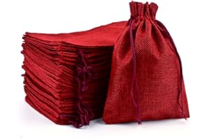 SXUUXB 20 Stück 20x30 cm Jutesäckchen, Klein Jutebeutel mit Kordelzug, Leinen-Säckchen, Sackleinen Taschen, Schmuckbeutel, Geschenksäckchen für Hochzeit, Party und Adventskalender (Weinrot)