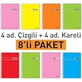 Etika A4 Okul Defteri Spiralli 144 Sayfa Dayanıklı PP Kapak 8'li Paket
