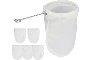 SINZONeu® 6 Pièces Sac à Lait Végétal Lavable avec Poignée Acier Inoxydable - Étamine Alimentaire pour Café, Jus et Lait d'Avoine, Passoire Tissu Blanc