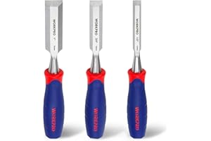 WORKPRO Ciseaux à Bois en Cr-V 3 Pièces, Matériel de Qualité, Poignée Bi-matière pour Menuiserie Sculpture 13, 19 et 25 mm