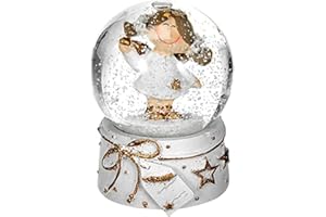 Dekohelden24 Mini kula śnieżna z aniołem, biała/złota podstawa, wymiary dł./szer./wys.: 4,5 x 4,5 x 6,5 cm kula Ø 4,5 cm, 501423