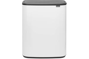 Brabantia - Bo Touch Bin 2x30L - Duży Kosz na Śmieci do Kuchni - Otwieranie Soft-Touch - Podwójny Kosz z Wyjmowanymi Wewnętrznymi Wiadrami - Dołączone Worki na Śmieci - White - 55 x 31 x 66 cm