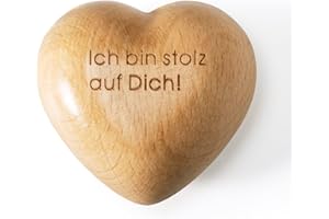 ROBOMANOR Ich Bin stolz auf Dich! Herz Handschmeichler Holz Geschenkideen und Glücksbringer für Schulabschlus Prüfung Bestanden Holzfiguren Deko Weihnachten Geschenke für Familie und Freunde Mutmacher Geschenk