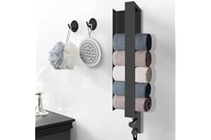 DTYGUIXE Toallero de Baño Adhesivo Toallero de Repisa de Acero Inoxidable 304 y 2 Ganchos Autoadhesivos Toallero Moderno para Baño Negro Mate Toallero de Pared para Baño Cocina Hotel, 43 x 7 x 9 cm