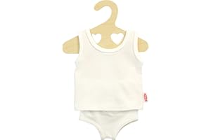Heless 1221 - Puppenkleidung aus elastischem Jersey Material, 2 teiliges Unterwäsche-Set in Weiß mit Unterhemd und Slip für Puppen und Kuscheltiere der Größe 28 - 35 cm