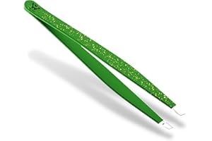Wamza Tweezers for Facial Hair Women & Men- Pack of 1 -Slanted Eyebrow Tweezers Professional- Stainless Steel Precision Eyebrow Hair Pluckers/Tweezers for Women - for Chin & Fine Hair (Green Glitter)