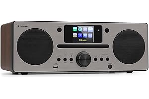 Auna Reproductor de CD Player Portátil, Radio 30W, FM/Dab/Dab+ con Bluetooth + AUX Estéreo, Discman Pantalla TFT, Mando, Reloj Despertador, MP3 y Streaming, Radio Casa, Alimentación Cable