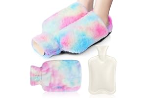 QIANSHOUYAN Calienta Pies Bolsa de Agua Caliente, 3 en 1 zapatillas calefactables Peluche, 2L Bolsa de Agua Caliente Microondas Calentador de Pies sin Electricidad,Calientapies para Hombre/Mujer