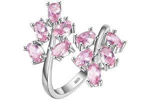 HCMA Anillo de Piedras Preciosas de joyería de Plata 925 Ajustable con Apertura para Mujer, Amatista, rubí, Polvo, Cristal, Planta, Hoja, joyería, Regalo