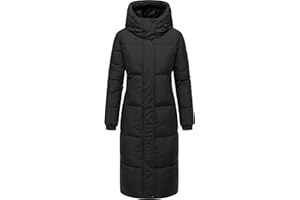 Navahoo Damen langer Wintermantel warmer Steppmantel mit 2-Wege-Reißverschluss und verstellbarer Kapuze Taublüte XIV XS-5XL