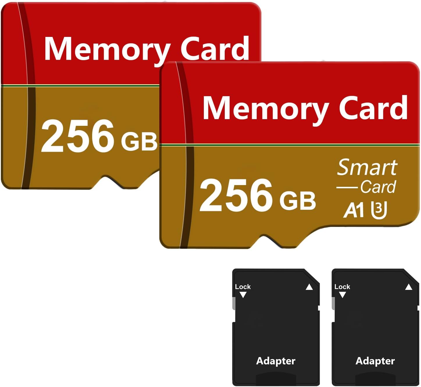 2Pack Memory Card 256GB with Adapter, High Speed SD Card,Memory card Full HD,TF Card For smartphones, Tablets,Digital Camera Tablet and Drone (2Pack-256GB)