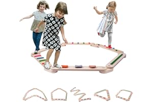 ‎SINBIDE Sinbide Holz Kleinkinder Schwebebalken, Balancierbalken mit farbigen Hindernissteinen, Balance- und Sinnestraining, Holz-Balance-Board für Kinder, Spielzeug Indoor & Outdoor