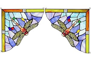 Capulina 1 Pair Dragonfly Stained Glass Panels Door Window Corner Tiffany Glass Material Handicrafts Hangings for Home Decor