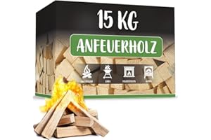 LIVING IT ca. 15 KG Anzündholz Anfeuerholz 30 dm³ I Trocken und Ofenfertig Kammergetrocknet Anmachholz Brennholz Kaminholz Kaminanzünder Smoker Grill BBQ Kamin Holzstücke Feuerschale Lagerfeuer