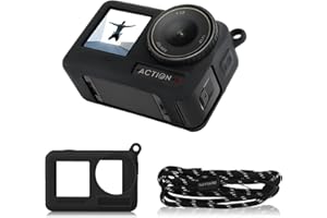 Laazii Coque pour DJI Osmo Action 4/DJI Osmo Action 3, Étui de Protection en Caoutchouc de Silicone avec Cordon Anti-Choc Anti-Dérapant Anti-Rayures Caméra Couverture Accessoires Coque (Noir)