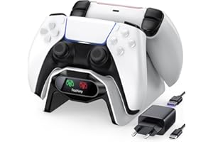 Fachixy Cargador para Mando PS5, 2H rápido Cargador ps5 con 2 Tipos de Cable para Mando PS5, estación de Carga Compatible con mandos DualSense PlayStation 5