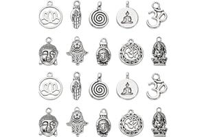 DanLingJewelry 100Pcs 10 Styles Religion Charms Buddha Om Lotus Hamsa Hand Charms Vintage Charms for Jewelry Making DIY