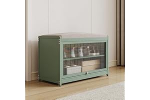 BAKAJI Skoställ med sits och 2 innerfack, skobänk med transparent dörr och halkfri bas för entré, sovrum, hall 70 x 32 x 45 c