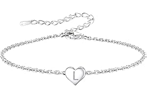 BIFRIEND Funny S925 Silver 26 Letter Initial A-Z Heart Pendant Bracelet Gift For Daughter Sisters Friends Mum Birthday Christmas Adjustable Jewellery