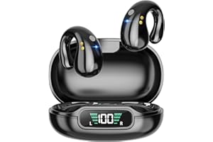 Boytond Cuffie Bluetooth Clip Ear Wireless Auricolari Bluetooth 5.3 Stereo Hi-Fi Suono con 4 HD Mics, 36 Ore Custodia di Ricarica di Riproduzione e LED Display