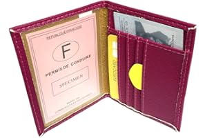LOLUNA® Porte Carte identité - Permis de Conduire - Carte bancaire - Vitale - Navigo - Fidélités - Petit Format Compact, Fin et Plat, Emplacement Cousu, en Cuir dans Plusieurs Couleurs - Fuchsia