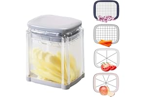 AUROBEST 4 in 1 Taglia Patate con Lame Acciaio Inox, Taglierina Patatine Fritte, Taglia Patate Bastoncino, Affettatrice Manuale, Tagliaverdure Cubetti, Tagliapatate per Frutta, Verdure, Fragole, Uova, Carote