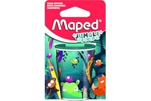 Maped - Jungle Fever Pencil Sharpener with 2 Holes and Large Canister - Recyclable Cardboard Packaging