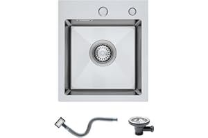 KINKIBOS Spülbecken 304 Edelstahl Klein 40 x 40 cm, Edelstahlspüle Klein, Einbauspüle mit Hahnloch und Überlauf (Ohne Siphon), Küchenspüle 1 Becken, Küche Spüle für 45 cm Unterschrank