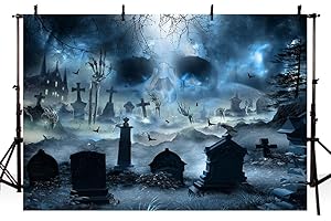 AIBIIN Fondo de fotografía de Halloween de 8 x 6 pies, telón de fondo de cementerio aterrador para niños, adultos, fiesta familiar, decoración de pancarta del día de todos los santos, accesorios para