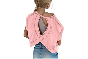 KODMNSW T-Shirt Mädchen Sommer Tops T Shirt Kurzarm Tshirt Bluse Sportshirt Casual Rundhals Oberteil Top mit Rücken Verkreuzt Cutout Kurze Shirts für Teenager Mädchen 4-14 Jahre