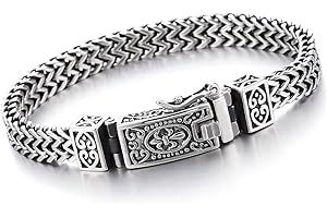 COOLSTEELANDBEYOND Biker Acier Inoxydable Bracelet Homme Lien Franco Chaîne Gourmette - avec Vintage Fleur de Lis Fermoir à Ressort