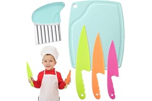 NTGRTY Juego de cuchillos infantiles de 5 piezas, cuchillo de cocina para niños, cuchillo de cortar para niños pequeños, incluye cortador de ondas, pelador