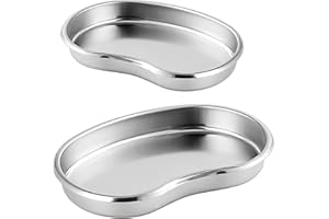 GYTFOG 2 Pcs Stainless Steel Kidney Dish, Professional Surgical Kidney Tray, 2 Sizes Metal Tray, Curved Instrument Tray for Medical, Dentistry, Veterinary Use