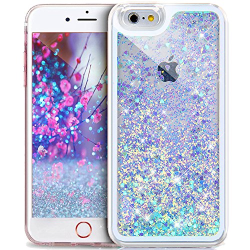 iPhone 6S Plus Case,ikasus iPhone 6 Plus [Liquid Glitter] Case,[Blue] Quicksand Sparkle Love Heart Running Glitter Flowing Liquid Floating Bling Glitter Sparkle Hard Case for iPhone 6S/6 Plus 5.5