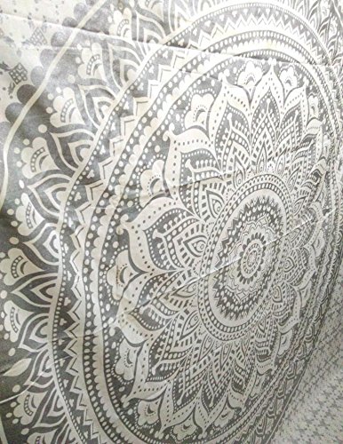 Traditionelle Jaipur Twin silber Ombre Mandala Wandteppich, indischen Wandbehang, Bohemian Betten, Hippie Picknick Werfen, Boho Schlafsaal, Zimmerdekoration Gypsy Picknickdecke, 139,7 x 215,9 cm - 3