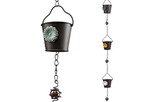 Aifeorzo 8.5 FT Rain Chains Colorful Flowers Decorative Bucket Rain Chain for Gutters and Downspouts Stylish Rain Catcher Chain with Beads Downspout Substitution Outdoor Garden Rainwater Catcher