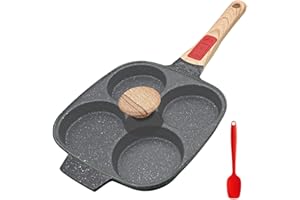 Bobikuke Poêle à 4 Emplacements avec Poignée Amovible et Couvercle, Poêle à Pancakes Antiadhésive en Aluminium pour Tous Feux Dont Induction - Noir