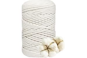 DXRPO Filato macramè, 5 mm x 100 m, filato di cotone macramè, per fai da te, macramè, fioriera per fiori macramè, decorazione natalizia, regalo per buoni amici, piante, decorazione boho(Bianco)