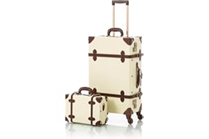COTRUNKAGE Travel Luggage Sets 2 Pieces, Vintage 4 Wheel Suitcase with Mini Vanity Case, White, TSA-Approved, Cabin-12Inch/Medium-24Inch
